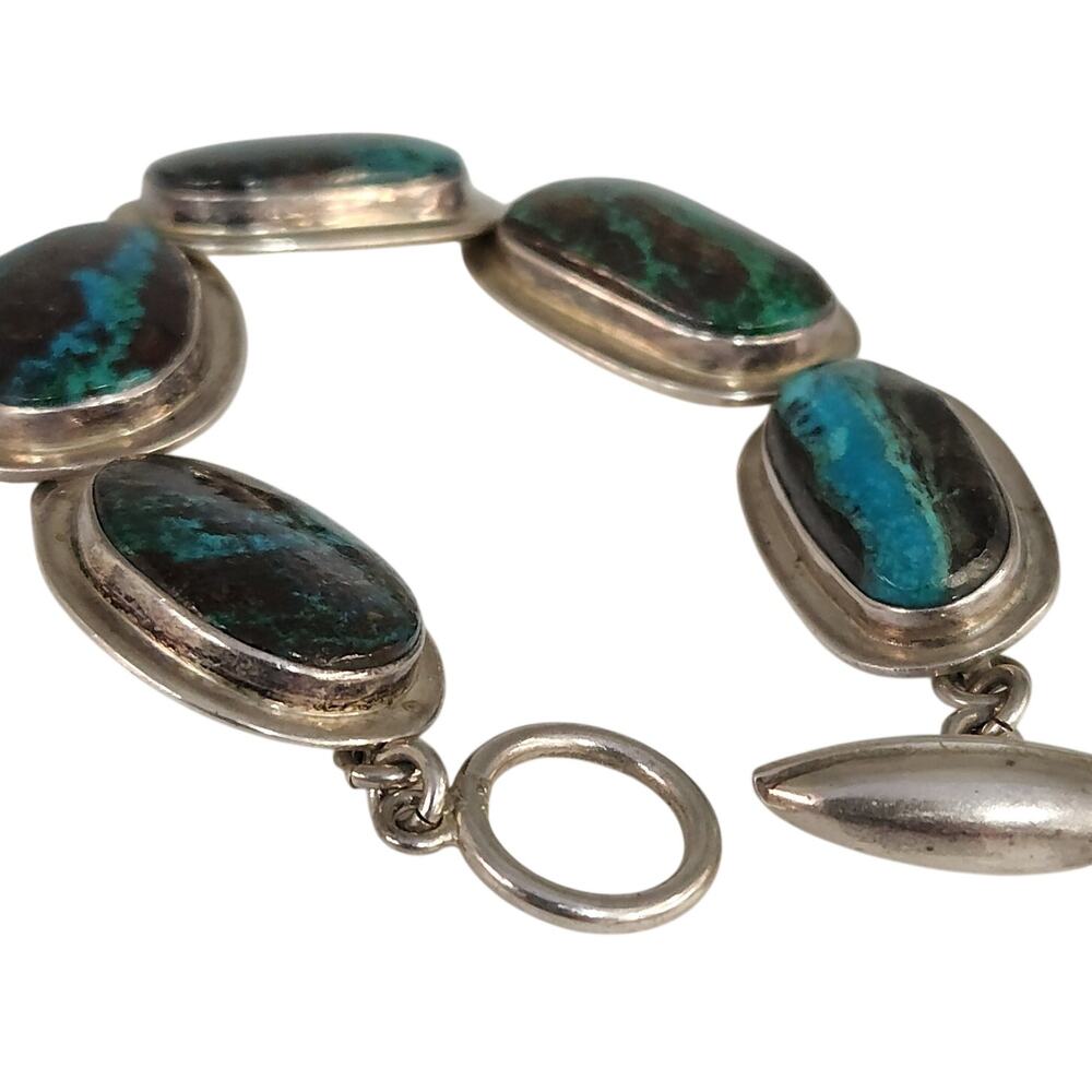 Vintage 925 Sterling Silver Natural Chrysocolla large Gemstones Bracelet 68g